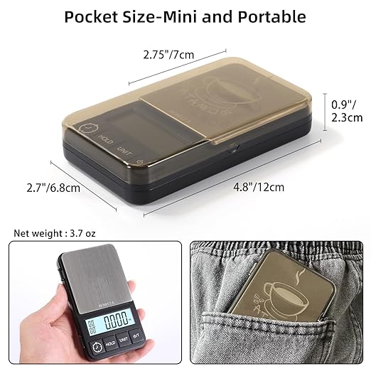 BOMATA 1000 g x 0.01 g Digital Scale with Timer, Mini Digital Small & Thin Travel Pocket Scale, Grams and Ounces with Silicone Mat, High Precision.. CS150 0.01 g