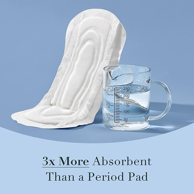 Rael Incontinence Pads for Women, Organic Cotton Cover, Postpartum Essential, Heavy Absorbency, Bladder Control, 4-Layer Core with Leak Guard Technology, Long Length (Moderate, 30 Count)