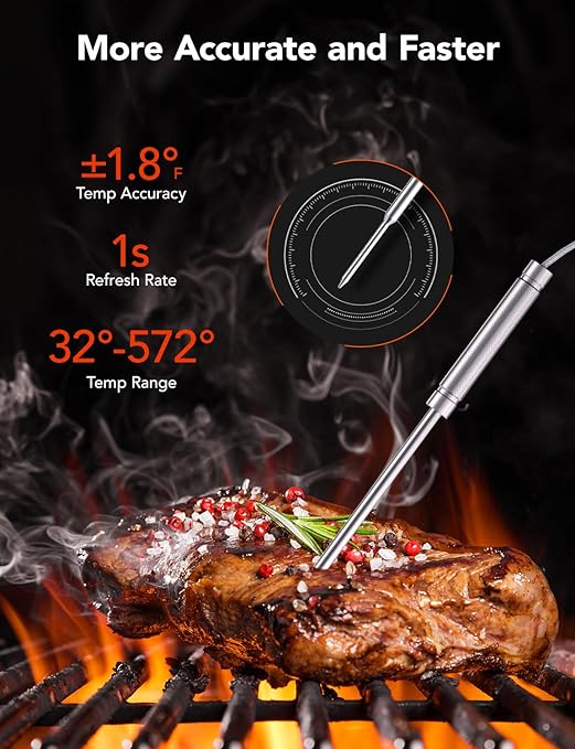 GoveeLife WiFi Meat Thermometer Digital, Smart Cooking Thermometer with 4 Probes, Wireless Bluetooth Grill Thermometer with APP Alert and Temp Curve, 40H Rechargeable BBQ Thermometer for Smoker, Oven