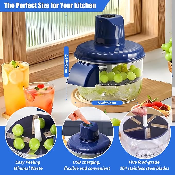 Electric Grape Peeler Machine, Automatic Multi-Functional Garlic Peeler Machine for Fruit, Tomato, Cherry, Potato, and Vegetables Efficient Kitchen Gadgets with Large Capacity Container, Blue