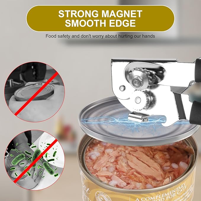 Commercial Can Opener, Stainless Steel Heavy Duty Manual Hand Crank Can Opener, with Comfortable Ergonomic Design Extra-long Handles, Large Handheld Smooth Can Open Easy for Big Cans, Black