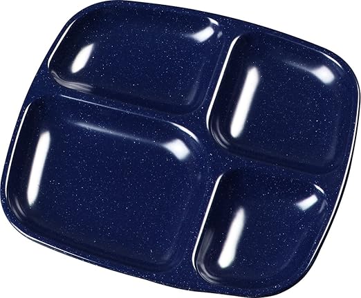 Carlisle FoodService Products Essential Plastic Meal Tray with 4-Compartments for Schools, Cafeterias, and Dining Halls, Melamine, 10.5 x 9.5 Inches, Café Blue