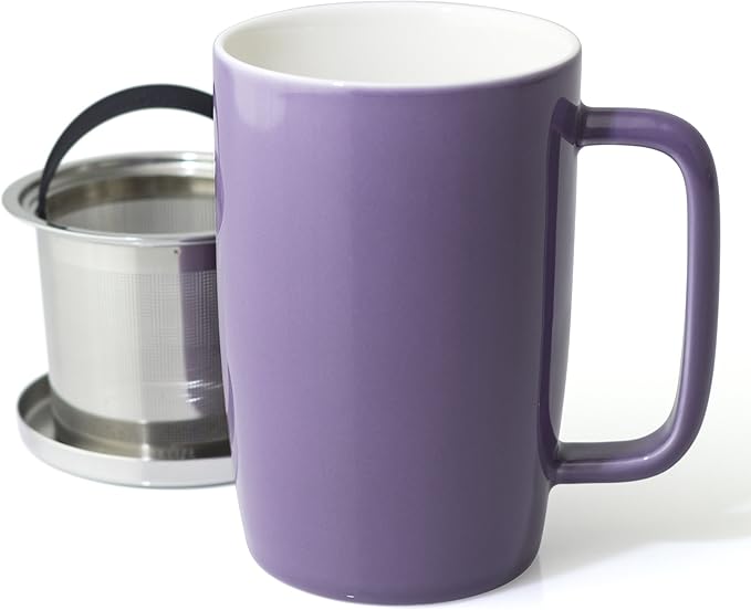 FORLIFE Dew Glossy Finish Brew-In-Mug with Basket Infuser & "Mirror" Stainless Lid 18 oz., Purple