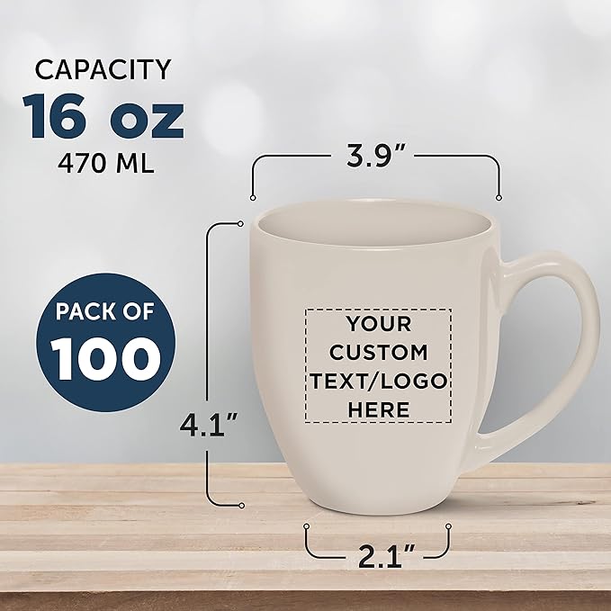 Custom Large Coffee Cups 16 oz. Set of 100, Personalized Bulk Pack - Perfect for Tea, Espresso, Cappuccino, Hot Cocoa - Grey