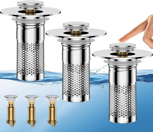 Bathroom Sink Drain Strainer,Universal Pop-Up Sink Stopper Hair Catcher, Anti-Clog Stainless Steel Drain Filter Basket, Removable Sink Drain for Bathroom Sink Stopper Replacement