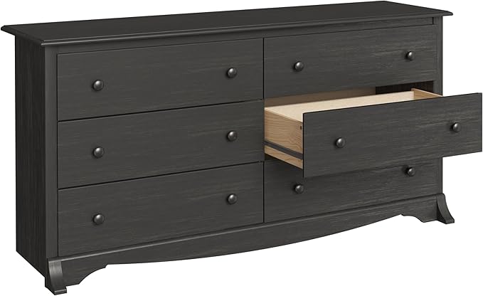 Prepac Sonoma 6-Drawer Double Dresser for Bedroom, Wide Chest of Drawers, Traditional Bedroom Furniture, 59" wide x 17.5" deep x 29" tall, Washed Black