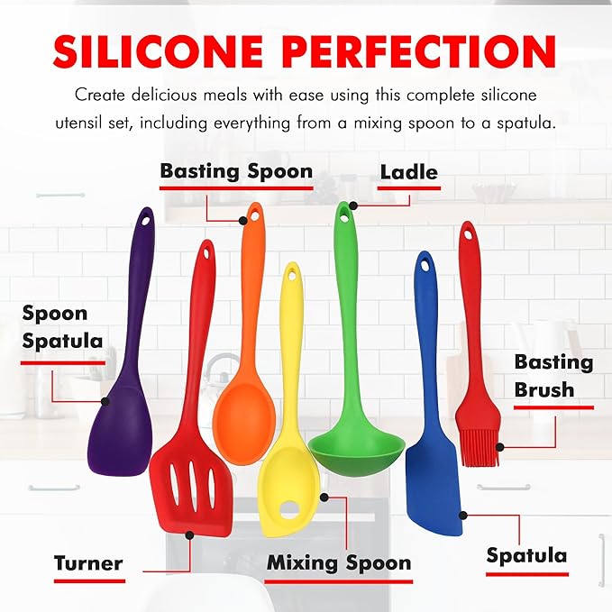 Chef Craft Premium Silicone Kitchen Tool and Utensil Set, 7 Piece, Assorted