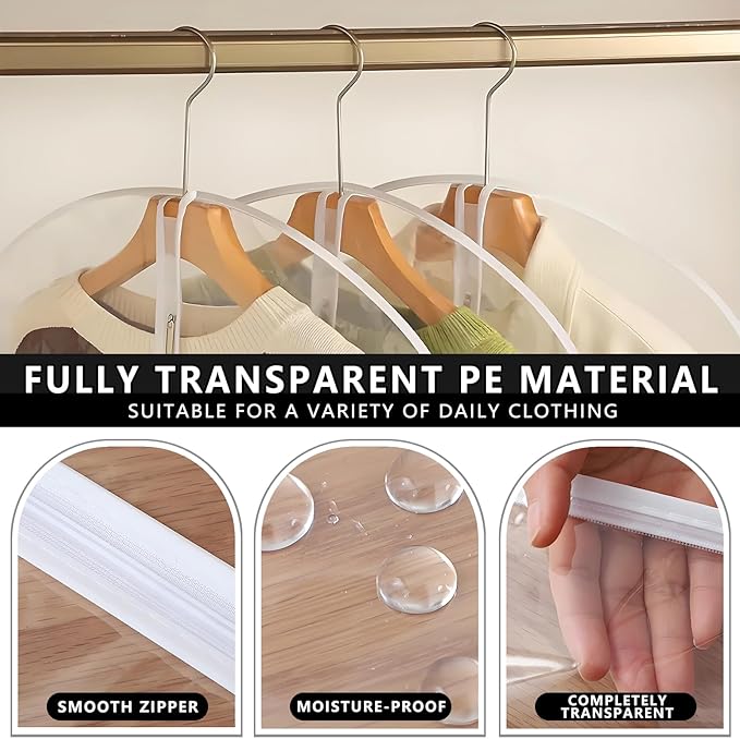 Garment Bag, Translucent 24'' x 43'' Suit Bag, 5 Packs, Dress Bags for Gowns, Garment Bags for Travel, Travel Garment Bag, Garment Bags for Hanging Clothes, Washable Suit Cover (24'' x 43'')