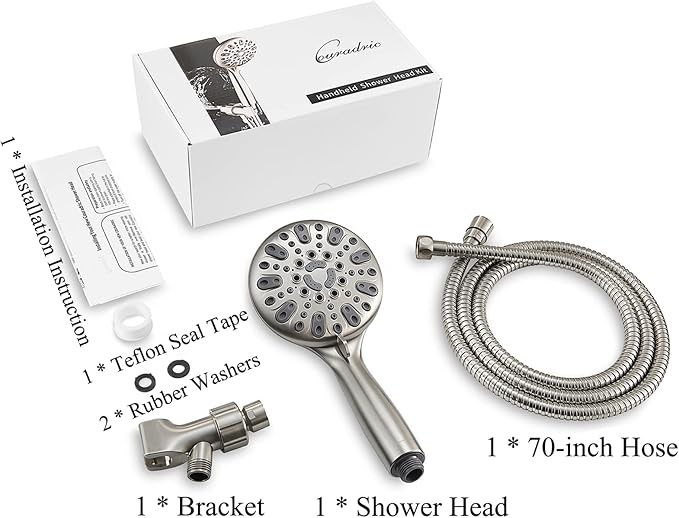Handheld Shower Head, 6 Spray Setting High Pressure Shower Head with Brass Swivel Ball Bracket and Extra Long Stainless Steel Hose, Brushed Nickel, 5", 1.8 GPM for California