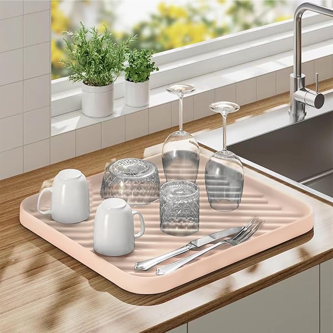 Silicone Organizer Tray for Kitchen Sink and Bathroom, Dishwasher Tray, Versatile Bathroom and Drawer Organizer Trays, Non-Slip Countertop (Pink)