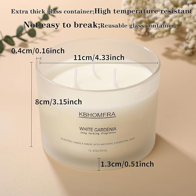 Scented Candle for Home, Patchouli Gardenia Candles Essential Oils, Soy Wax 12.4oz Big Candle,3-Wick 70 Hours Burn,for Festival Luxury Christmas Gift,Sleep Relaxation Ambience