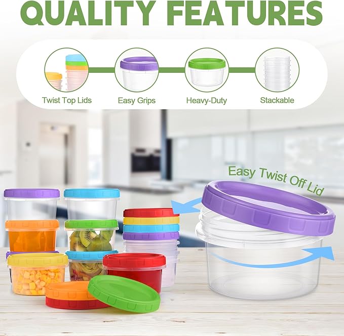 8 oz Plastic Containers with Lids, 24 Pack Stackable Small Freezer Container, Reusable Clear Food Storage Meal Prep Containers for Snack Fruit, Microwave & Dishwasher Safe, with Pen & Brush