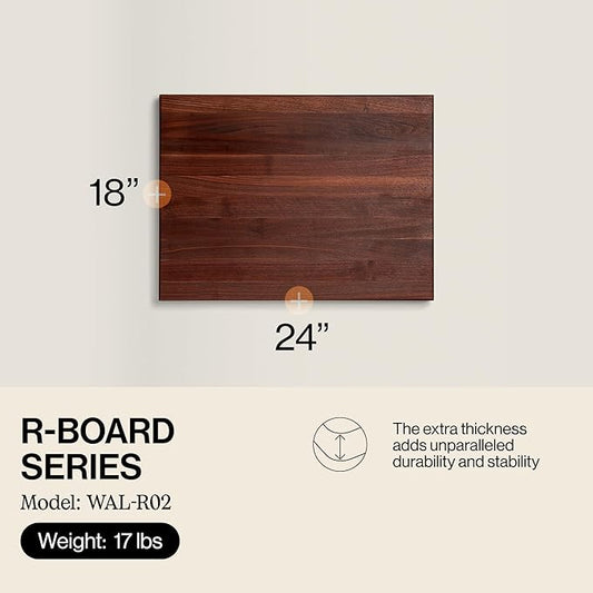 John Boos R-Board Series Rectangular Wooden Walnut Cutting Board 24”x18” – 1.5” Thick, 17-lb Reversible Butcher Block with Edge-Grain & Finger Grips – Made in the USA