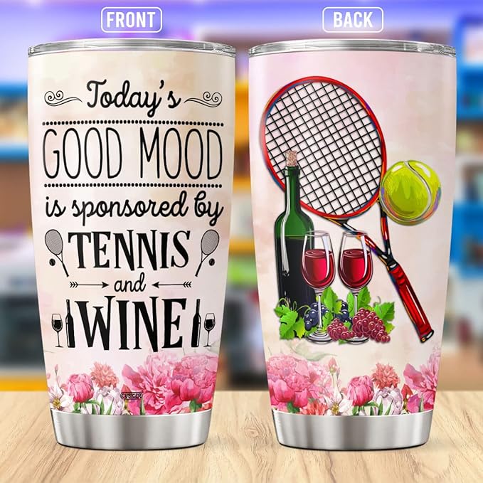 CUBICER Tennis Tumbler Coffee Tumblers 20 Oz Mugs Double Walled Stainless Mug Wine Glasses Travel Cup Gifts For Tennis Lovers Adults Women Men Girls Boys On Birthday Party