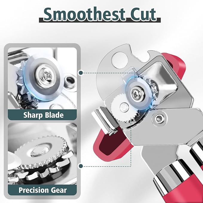 Multifunctional Heavy Duty Can Opener Manual Smooth Edge Can Opener and Bottle Openers with Magnet Durable Sharp Cutting Blade Comfortable Handle Big Effort-Saving Knob Kitchen Tool
