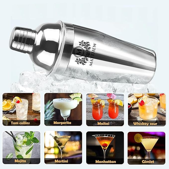 Custom Name Cocktail Shaker Set 24 oz - Personalized Stainless Steel Martini Shaker with Strainer & Measurements - Bar Shaker Gift for Bartenders & Cocktail Enthusiasts