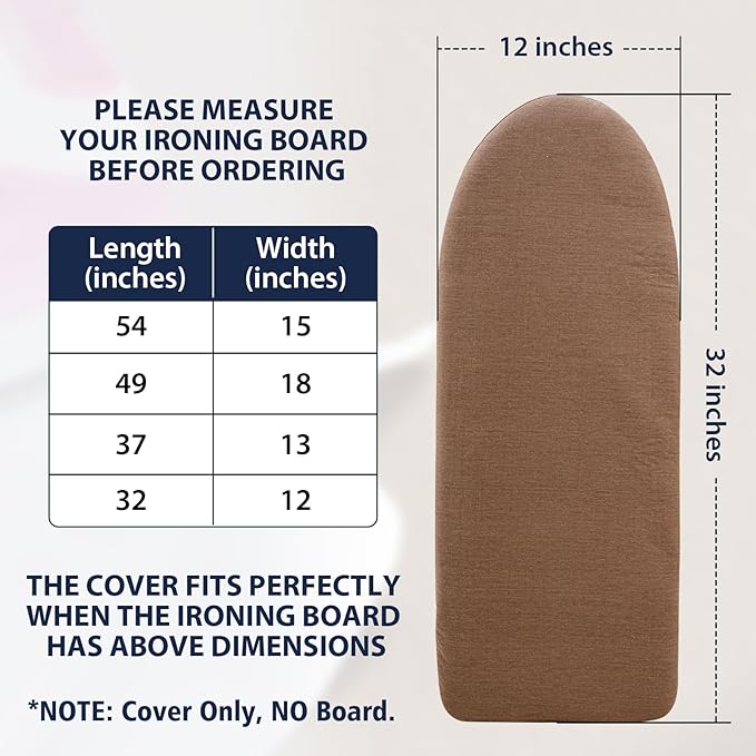 Seiritex Ironing Board Cover 12 x 32 inch, Fits Table Top Ironing Board Heat Reflective, 3 Layers Thick Padding with Elasticized Edges, Small Iron Board Cover (Brown)