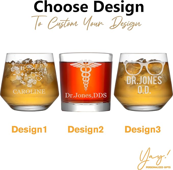 Custom Engraved Whiskey Glass - Personalized Gifts for Eye Doctors, Graduation Gift for Dental Student, Birthday Appreciation Gift for Best Ophthalmologist (Whiskey, Eye Doctor)