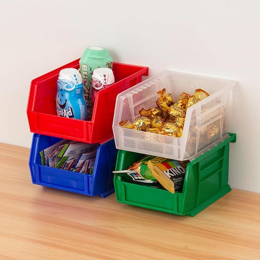 Akro-Mils 30210 AkroBins Plastic Storage Bins, Space-Saving Stackable Bins for Garage, Pantry, Craft Organization, 5-" x 4-" x 3-", Red, 24-Pack