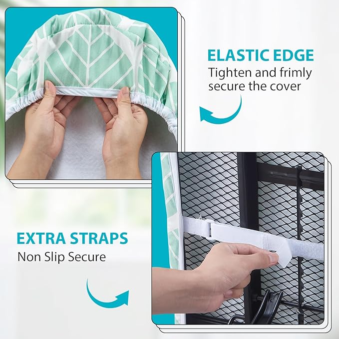 Seiritex Extra Wide Ironing Board Cover with Padding 18 x 54 inch Heat Reflective with Hook and Loop Fasteners, Thick Padding with Elasticized Edges, 3 Layers Iron Board Cover (Green Leaf)