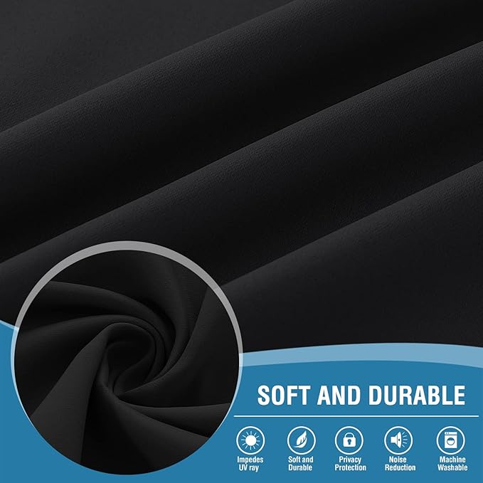 H.VERSAILTEX 100% Blackout Curtain Panels 45 Inches Long Thermal Insulated Blackout Lined Curtains for Bedroom Two Layers Full Light Blocking Drapes for Living Room, 2 Panels, Black