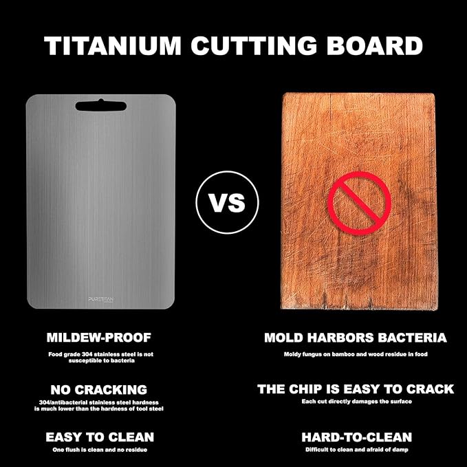 Pure Titan® Non-Porous Titanium Cutting Board – Superior Hygiene, Dishwasher Safe & Non-Slip | Ideal for Chefs, Raw Meat, and Camping | Premium Culinary Investment (M)