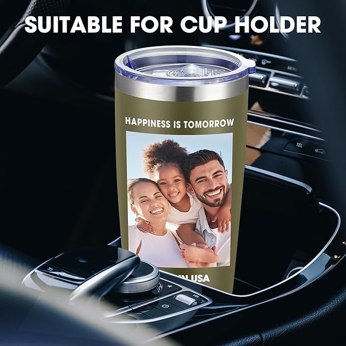 Personalized Custom Tumbler Print in USA 20oz Stainless Steel Coffee Cup with Lid & Straw Double Wall Insulated Tumbler with Colorful Text Logo Photo