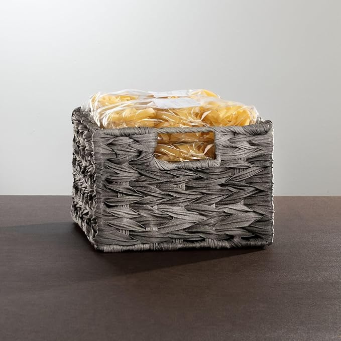 mDesign Woven Farmhouse Kitchen Pantry Food Storage Organizer Basket Bin Box - Container Organization for Cabinets, Cupboards, Shelves, Countertops - Store Potatoes, Onions, Fruit - 3 Pack, Gray Ombre