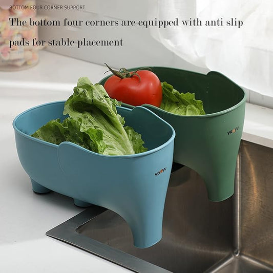 4-Piece Vegetable Fruit Drainage Basket Set - Elephant Design, Multi-Colored (Blue, Gray, Green, Pink) for Draining Pasta, Noodles & More
