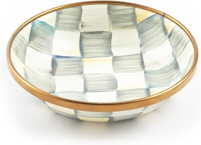 MACKENZIE-CHILDS Enamel Dipping Bowl, Small Serving Bowl for Entertaining, Gray-and-White Sterling Check