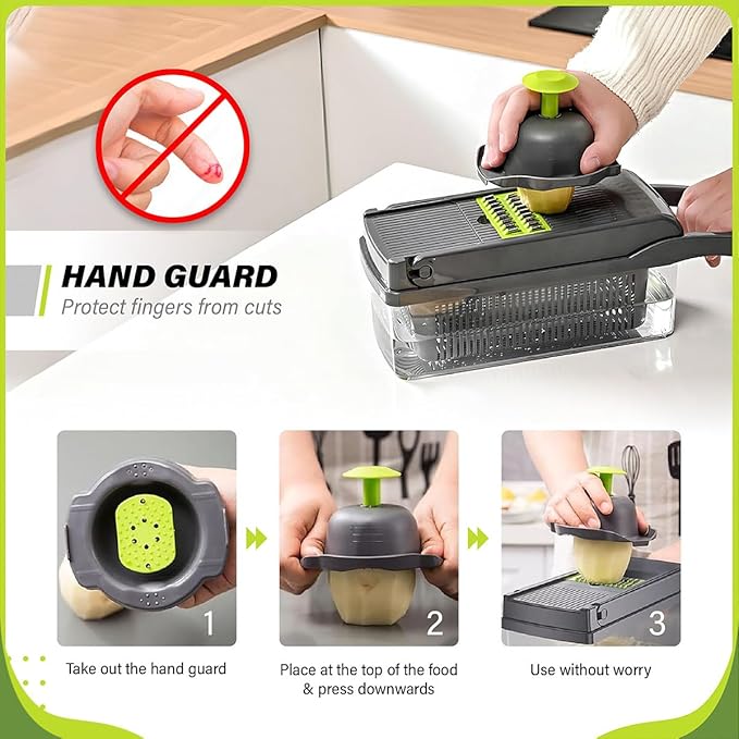 Heavy-Duty Vegetable Chopper | 14-IN-1 | Super-Sharp, Ultra-Hardened & Never-Rust Blades | Military-Grade, Chemical-Free & Non-Toxic Materials Construction