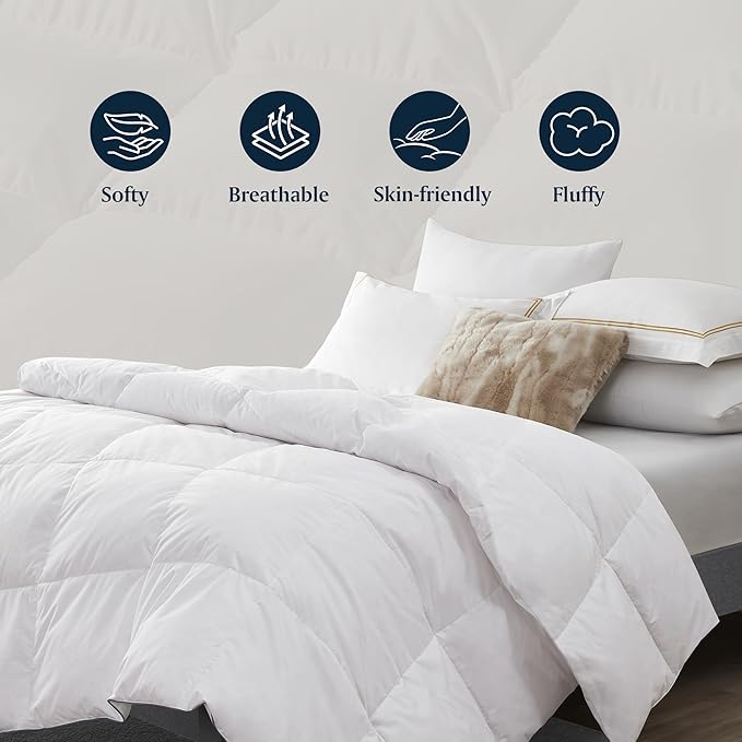 Serta Down Fiber Comforter King Size-Lightweight Duvet Insert, Luxury Fluffy Bed Comforter 100% Cotton 300 Thread Count Shell, Down Feather Fiber 500 Fill Power with Corner Taps, White 106x90inch