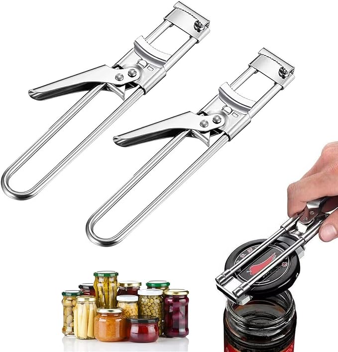New Adjustable Stainless Steel Jar Opener, 2026 Upgrade Jar Opener for Weak Hands, 2 Pcs Multi-functional Lid Gripper Bottle Opener with Handle, Easy-Open Kitchen Tool for Seniors and Kids