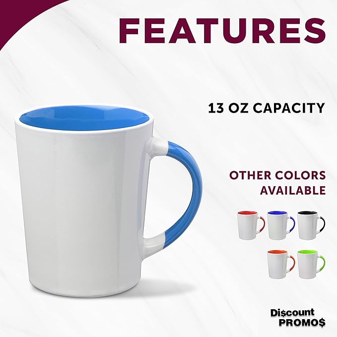 DISCOUNT PROMOS Ceramic Latte Coffee Mugs by Albany 13 oz. Set of 10, Bulk Pack - Perfect for Coffee, Tea, Espresso, Hot Cocoa, Other Beverages - Process Blue
