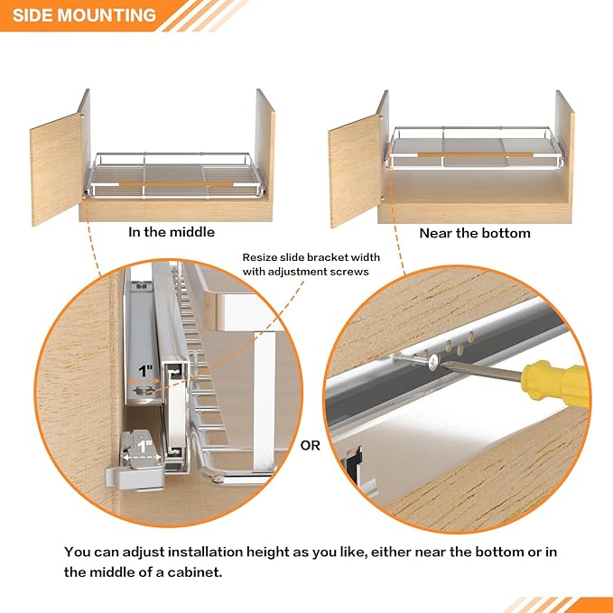 SANNO Pull Out Cabinet Organizer, Slide Out Drawers for Kitchen Cabinets, Expandable 12.1“ to 18.4" W fit for most cabinets