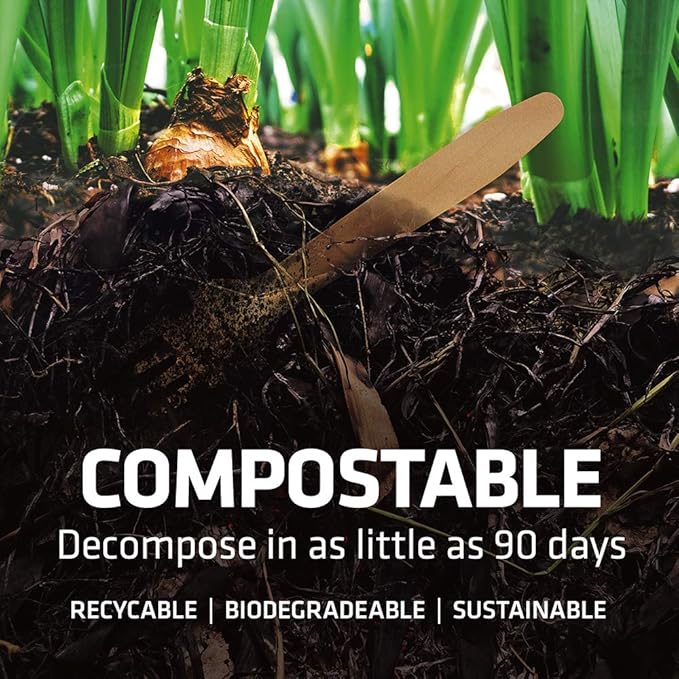 Disposable Wooden Cutlery Set - 100% Home Compostable - 480 Mix (240 Forks, 80 Spoons and 160 Knives) 6.5", Bamboo Utensils Alternative, Eco-Friendly, Organic, Sustainable and Carbon Neutral Certified