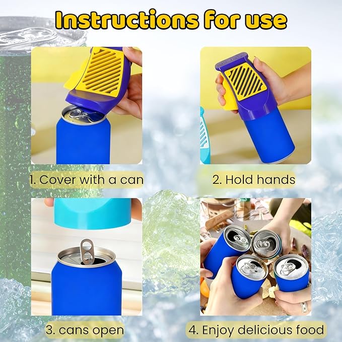 3D Printed Soda Can Opener Effortless One-Hand Can Opener for Soda Beer Beverage Durable Multifunctional Camper Bottle Openers (Blue and yellow)