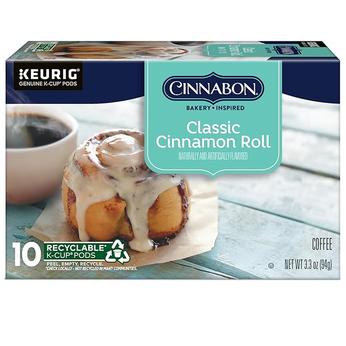 Cinnabon Classic Cinnamon Roll Coffee, Keurig Single Serve K-Cup Pods, Light Roast Coffee, 60 Count, (6 Packs of 10)