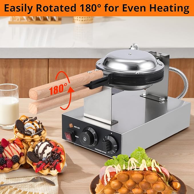 Garvee Electric Bubble Waffle Maker, 2800W Round Waffle Iron Bubble Waffle Maker Non-Stick Egg Machine for Home and Commercial Use, Single