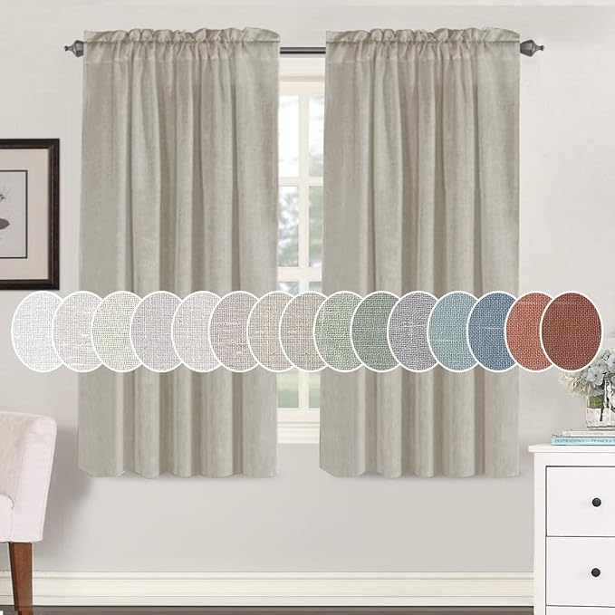 H.VERSAILTEX Linen Curtains Elegant Natural Linen Semi Sheer Curtains Energy Light Filtering Rod Pocket Window Treatments Panels for Living Room (Set of 2, Oatmeal, 52 inch W X 63 inch L)