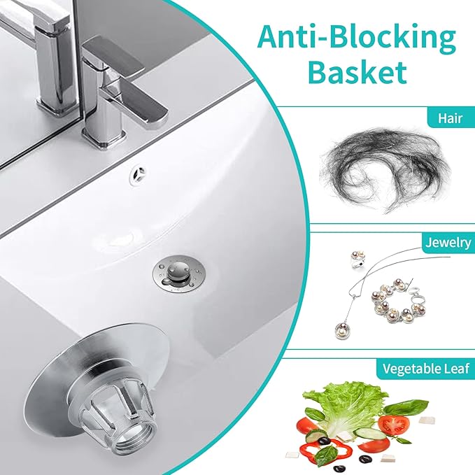 Sink Stopper, Bathroom Sink Drain Strainer with Hair Catcher, for 1.04’’~1.97’’ Drain Hole, Brass Universal Drain Cover, Pop Up Basin Plug
