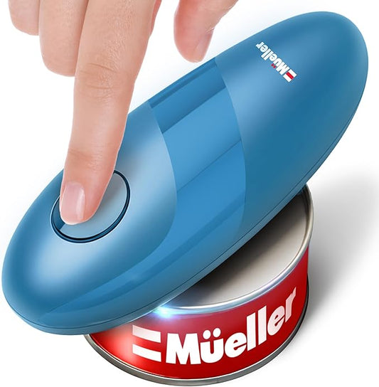 MUELLER HOME SmoothEdge Auto Electric Can Opener – Battery‑Operated One‑Touch w Magnet Lid Lifter, Smooth‑Edge Cut Technology – Portable Hands‑Free Automatic Can Opener for Seniors & Arthritis, Blue