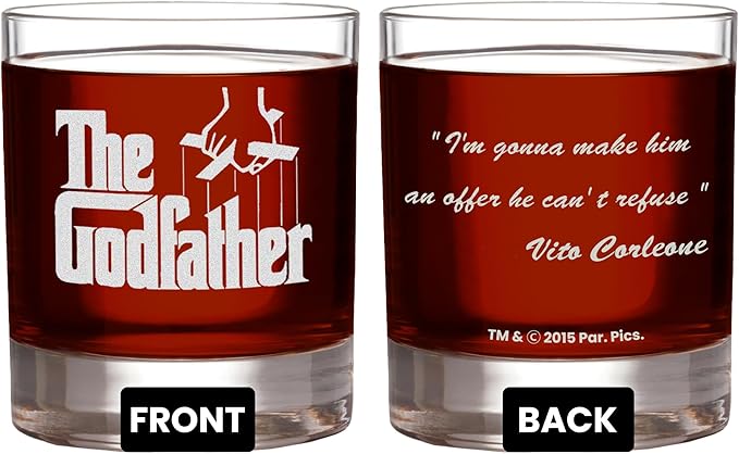 Official Godfather Etched Rocks Whiskey Glass - with Logo & Quote ''I’m gonna make him an offer he can’t refuse'' -Premium Quality, Handcrafted Glassware, 11oz. A Collectible Gift