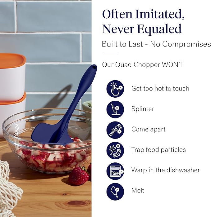 GIR: Get It Right Silicone Potato Masher & Quad Meat Chopper - 12 In Navy - Heat Resistant up to 425°F Fiberglass Core - 7-Blade Ground Meat Chopper & Food Masher - Dishwasher Safe Kitchen Gadget