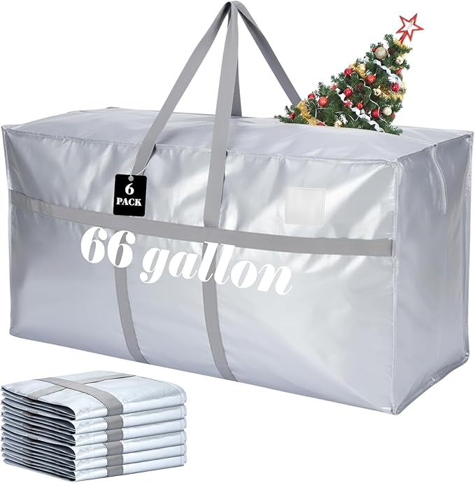 6 Pcs 66 Gallon Large Moving Bags with Zipper and Handles Foldable Storage Duffle Bags Heavy Duty Extra Large Totes for College Dorm Travel Clothes Blankets Bedding Moving (Silver)