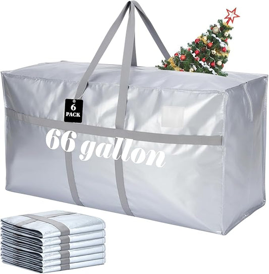 6 Pcs 66 Gallon Large Moving Bags with Zipper and Handles Foldable Storage Duffle Bags Heavy Duty Extra Large Totes for College Dorm Travel Clothes Blankets Bedding Moving (Silver)