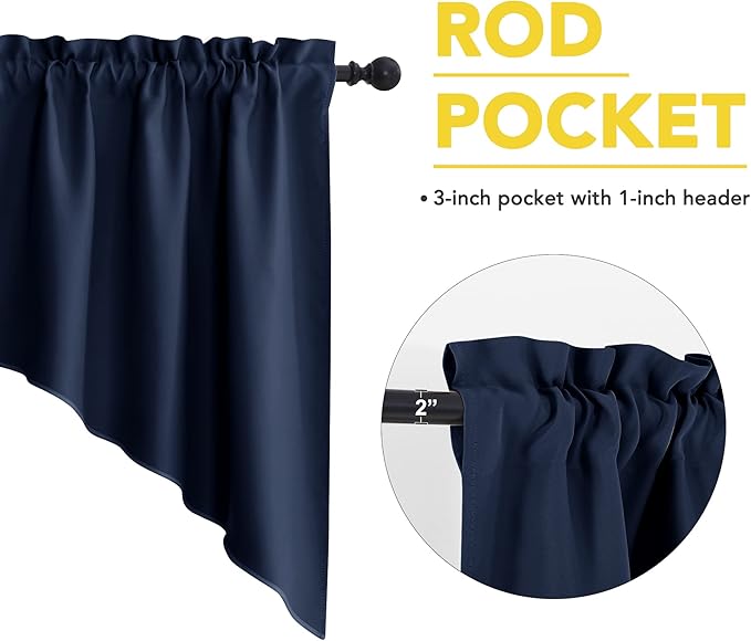 NICETOWN Valances and Tiers for Bathroom, Kitchen Farmhouse Style Short Curtain Shade Privacy Room Darkening Window Dressing Casual Weave Curtain Drapes, 2 Panels, W36 x L45, Navy