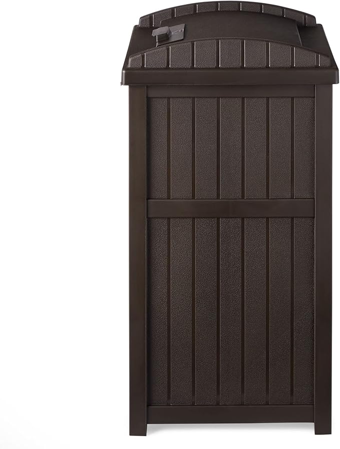 Suncast Trash Hideaway Durable Plastic Outdoor Garbage Waste Trash Can with Lid for 30 to 33 Gallon Trash Bags, Java Brown (2 Pack)