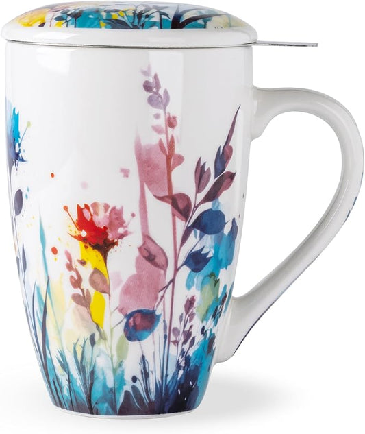 AmorArc Porcelain Tea Mug with Infuser and Lid, 18 Oz Tea Cup with Handle for Loose Leaf Tea, Gift for Tea Lovers of Men and Women