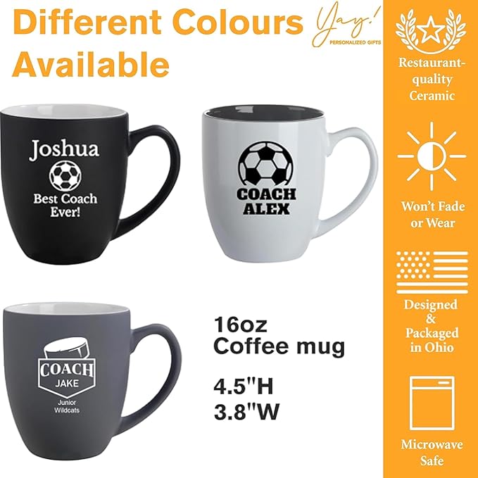 Personalized Coach Gifts for Men, 16oz Custom Engraved Coffee Mug, Soccer Football Softball Volleyball Coach Gifts Wrestling Gymnastics Coach Gift